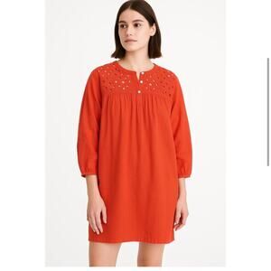 Madewell Eyelet Daybreak Dress Linen Blend Red Orange Size SMALL